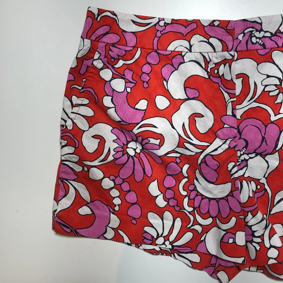 Pantalones Cortos Trina Turk Para Mujer 12 Elastizados Corbin 2 Flora Jacquard en Rojo Rosa Blanco Foto 3 de 4