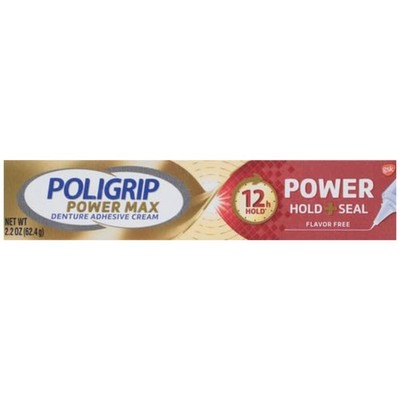 Poligrip Denture Adhesive Cream, Flavor Free, 2.2 oz (x2)