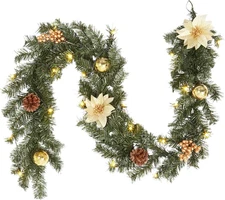 Adeeing 6 ft Christmas Garland with Lights, Pre-lit Champagne Gold