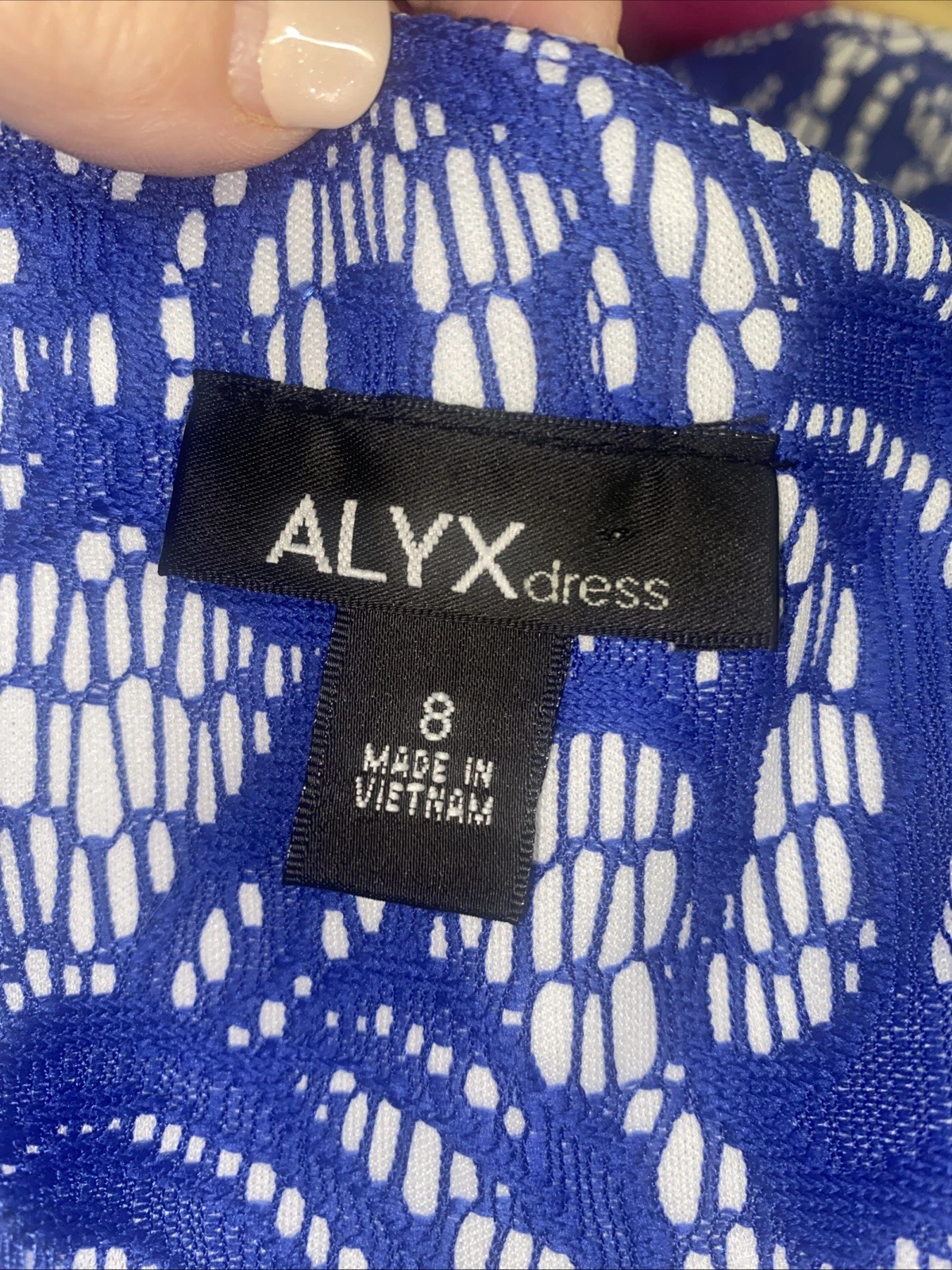 ALYX Vestito Donna S S Blu Pizzo Over Bianco Vestibilità N Svasato Linea A Vestito Cintura Tg 8