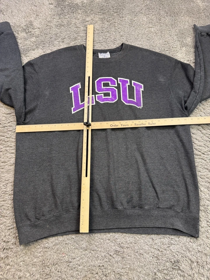 LSU Tigers Sweatshirt Men 2XL Charcoal Gray Fleece Champion Crewneck Pullover - Image 4 of 4