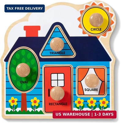 Melissa & Doug First Shapes Jumbo Knob Puzzle, Wooden Peg Puzzle for Toddlers, E