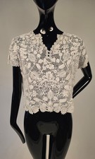 ANTIQUE EDWARDIAN HAND MADE WHITE IRISH CROCHET LACE BLOUSE W RICH FLORALS