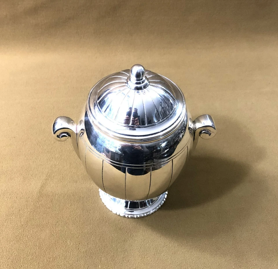 sucrier / pot couvert ART DECO métal argenté BOUILLET BOURDELLE poinçon BB 16 cm - Photo 3/4