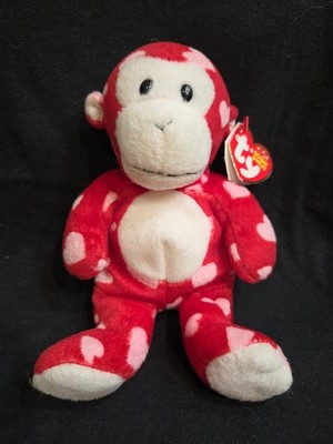 Ty Beanie Baby BLISS 1/28/2007 Red Monkey Pink Hearts Mint Condition w/ Mint Tag