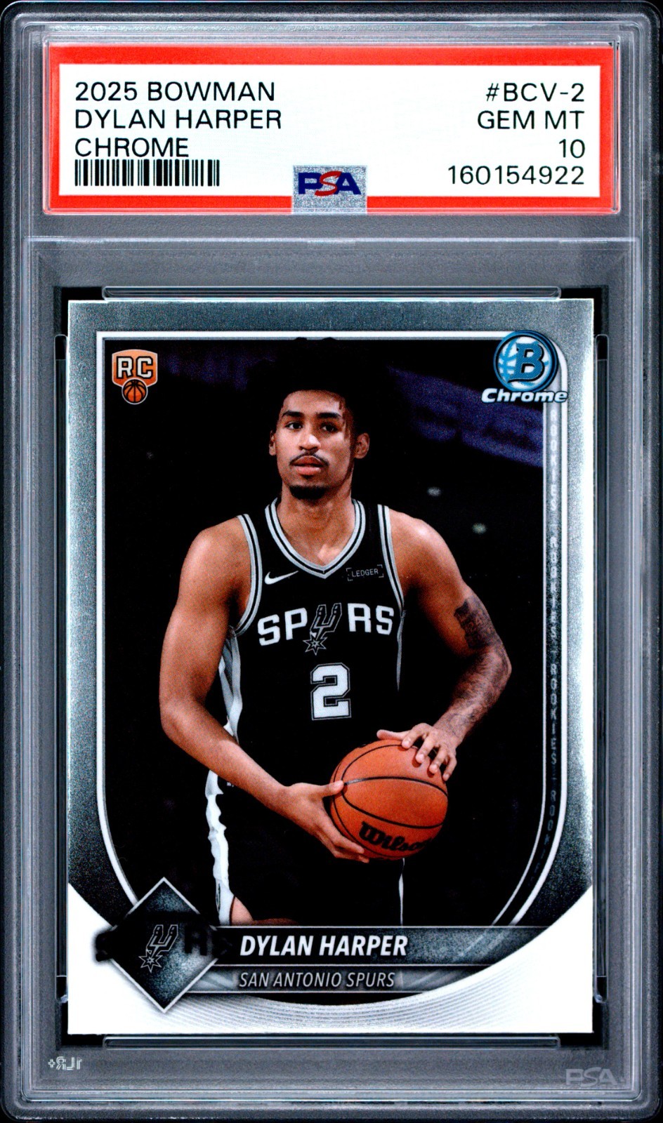2025 BOWMAN CHROME #BCV-2 DYLAN HARPER PSA 10 GEM MINT San Antonio Spurs ROOKIE