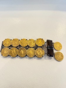 Authentic VINTAGE IRADJ MOINI COIN BRACELET ANTIQUE GOLD PLATED SMOKY QUARTZ