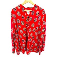 NIC ZOE Starburst Red Medallion V-Neck Long Sleeve Blouse Top 2X Stretch Relaxed
