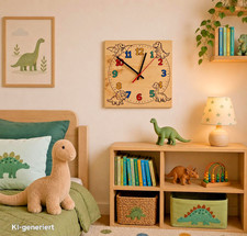 Wanduhr Uhr Kind Echtholz Kinderzimmer lautlo...
