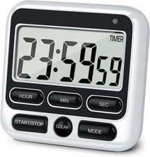 Digital Kitchen Timer with Mute/Loud Alarm Switch On/Off Switch, 12-Hour Clock &