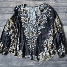 Free People S Black White Brown Floral Bird V...