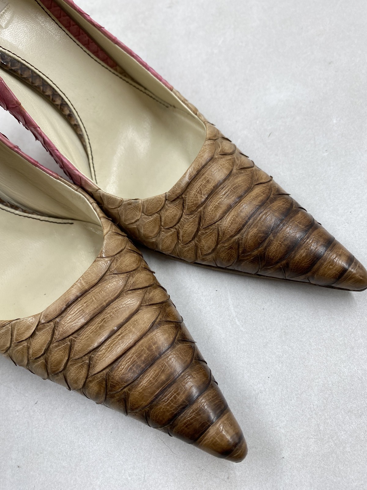 Prada Python Leather Pink Brown Pointed Toe Pumps… - image 5