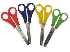 4 x CHILDRENS SAFETY SCISSORS METAL Kids Child School 5" Arts Craft 4 colours