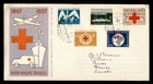 DR WHO 1957 NETHERLANDS FDC RED CROSS ANIV SEMI POST COMBO TO CANADA R51928