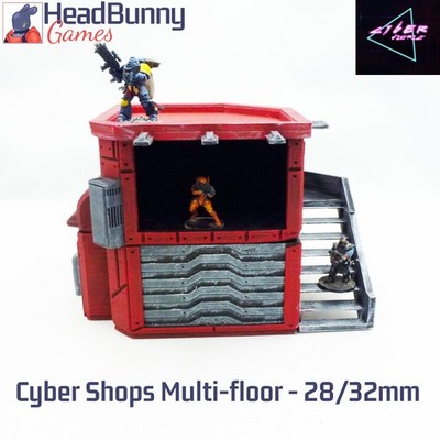 Cyber City Shops - 28mm UNBEMALT - SciFi Gelände Cyberpunk