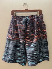 George Swim Trunks Mens Size L Elastic Waistband Swimwear lined Striped NWOT