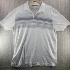 Travis Mathew Polo Shirt Mens XL White Striped Golf Short Sleeve Logo Casual