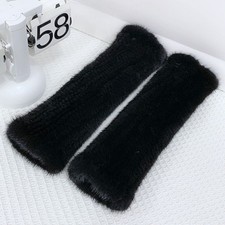 30cm/12" Women's Real Mink Fur Fingerless Knitted Gloves Wrist Mittens Sleeves