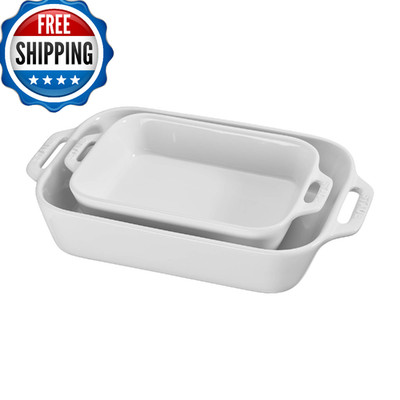 STAUB Ceramics Rectangular Baking Dish Set, 2 pc, White - 7.5''x6'' & 10.5''x7.5''