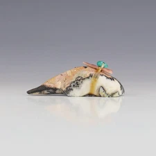 NATIVE AMERICAN ZUNI ZEBRA CALCITE MOLE FETISH BY LELAND BOONE & DAPHNE QUAM
