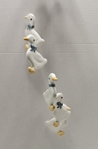 Vtg Ceramic Blue Bow Geese Windchimes Country Farmhouse Cottagecore