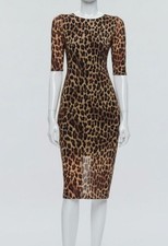 Alice + Olivia Women's Brown Leopard Crewneck 3/4 Sleeve Delora Dress Size 0