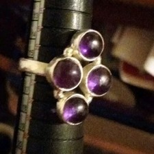 Dark Purple Amethyst  Sterling Silver, Sz 8 Ring, Four Round Stones Stamped 925