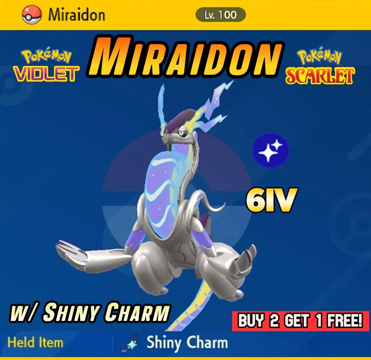 XXXL MAX SIZE SHINY MIRAIDON ✨ Pokemon Scarlet and Violet 6IV