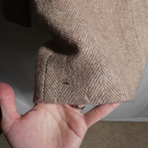 Vintage Herman Kay Herringbone Double Breasted Trench Pea Coat Wool 44" VTG SEE - Picture 4 of 14