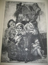 1874 Le Bagage De Croquemitaine Timoléon Marie Lobrichon Wood Antique PRINT