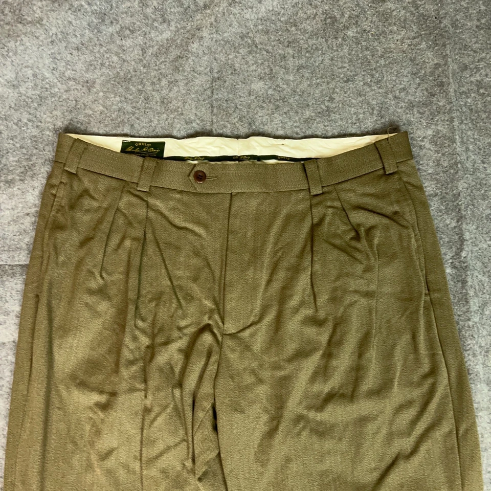 Pantalones Orvis Para Hombre 38x28 Marrón Recto Lana Plisado Vestido Trabajo Formal Firma Foto 2 de 4