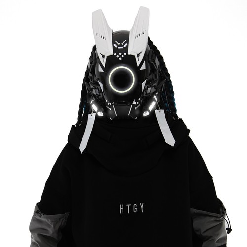 Futuristische Cybermaske mit LED-Leuchten für Cosplay und Techwear Mode - Bild 61 von 80