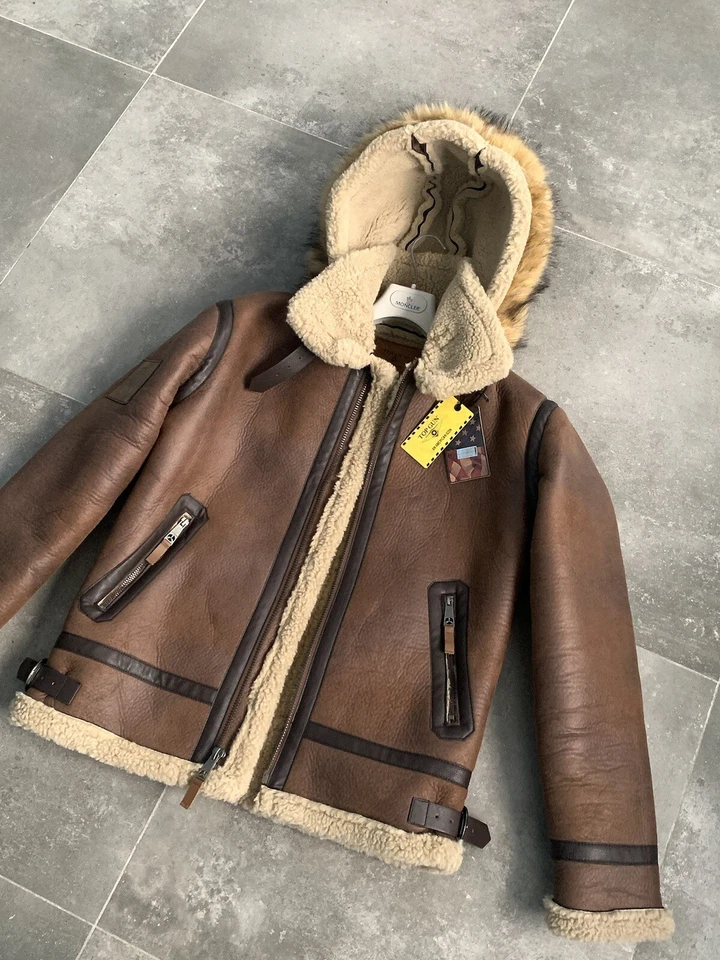 NUEVO Para hombres TOP GUN EE. UU. Ejército Piel de oveja Imitación Cuero Chaqueta Abrigo Bombardero Talla L Foto 3 de 4