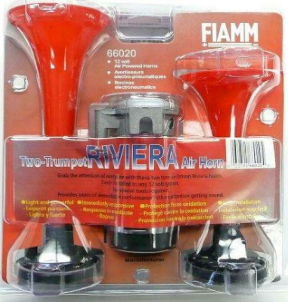 TwoTrumpet Riviera Air Horn Kit FIAMM Red 12V For Truck RV Van Car