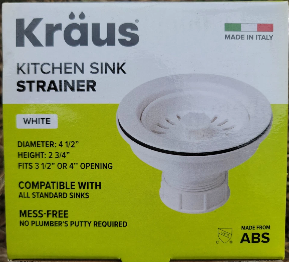 New Kraus ABS Kitchen Sink Strainer in White - PST1-WH-C