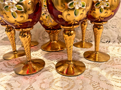 Murano Glass Salvadori Hand Signed & Painted 24KT Ruby Decanter