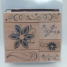 Heidi Grace Flourish Flowers Wood Mounted Rubber Stamp Set of 6