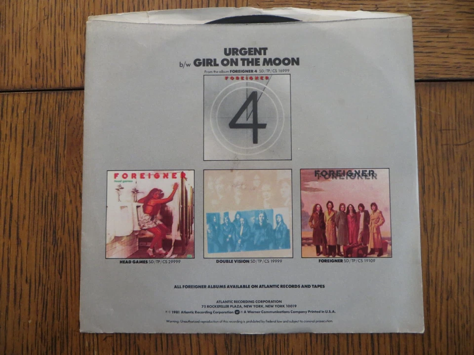Foreigner – Urgent / Girl On The Moon - 1981 - Atlantic 3831 7" Single VG/VG - Image 2 of 4