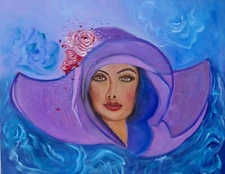 SOPHISTICATED GIRL   "PURPLE HAT"  ORIGINAL OIL PAINTING