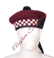 Scottish Military Traditional Kilt Cap - Balmoral Bonnet Diced Hats 100 Wool