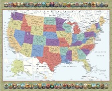 36" X 44" Panel Where Are You From United States Map Cotton Fabric D660.45