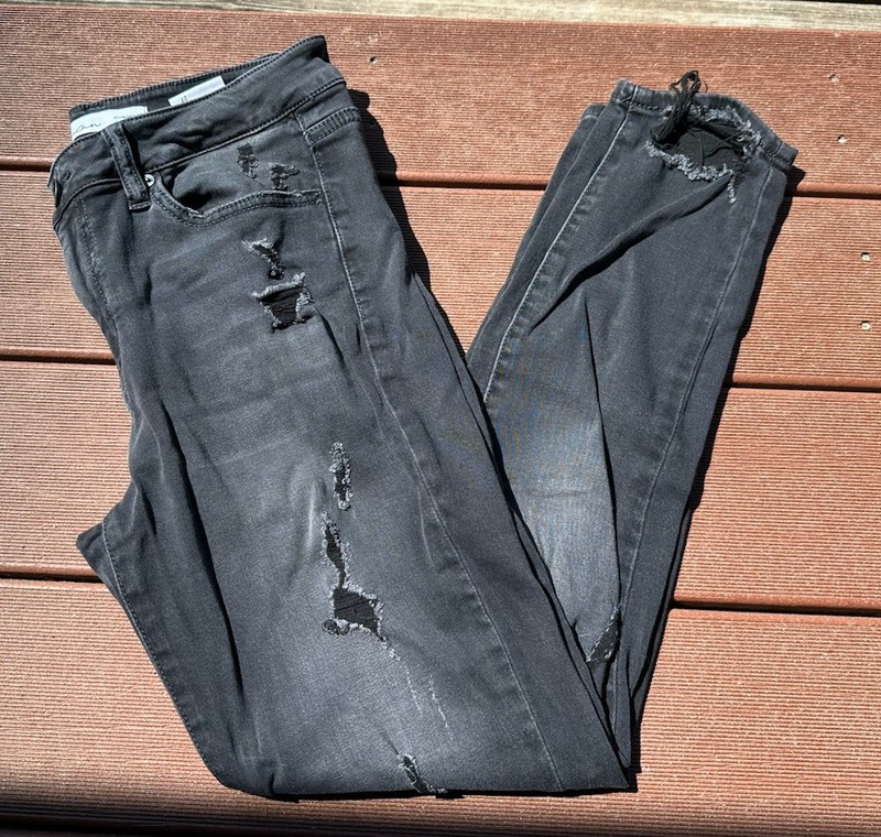 Kancan Jeans Pants Skinny Black Wash Denim Distressed High Rise Stretch Size 27