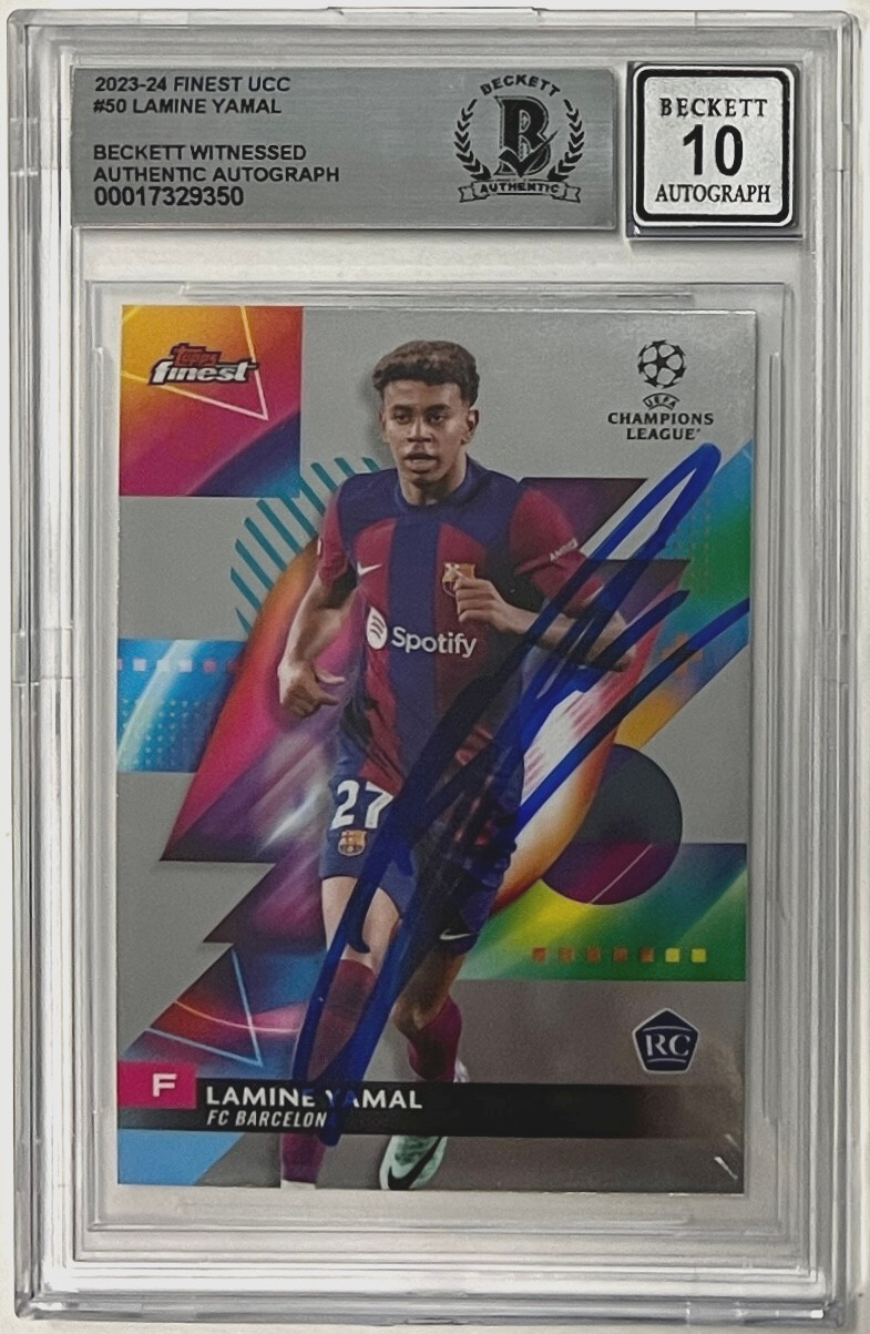 2023-24 Topps Finest UEFA CC #50 Lamine Yamal Signed Rookie RC Beckett Auto 10