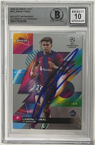 2023-24 Topps Finest UEFA CC #50 Lamine Yamal Signed Rookie RC Beckett Auto 10
