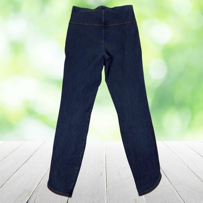 LYSSE Denim Leggings Jeggings High Rise Pull On Stretch Slim Pleather Trim Sz S