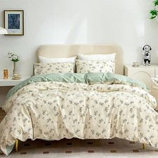 Floral Duvet Cover Queen, Brushed Microfiber 3 Queen 90" x 90" Floral-green