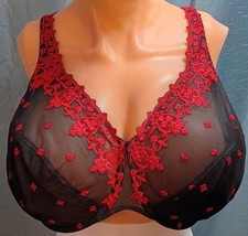 Red Flowers On Black Netting Lined Unpadded W...