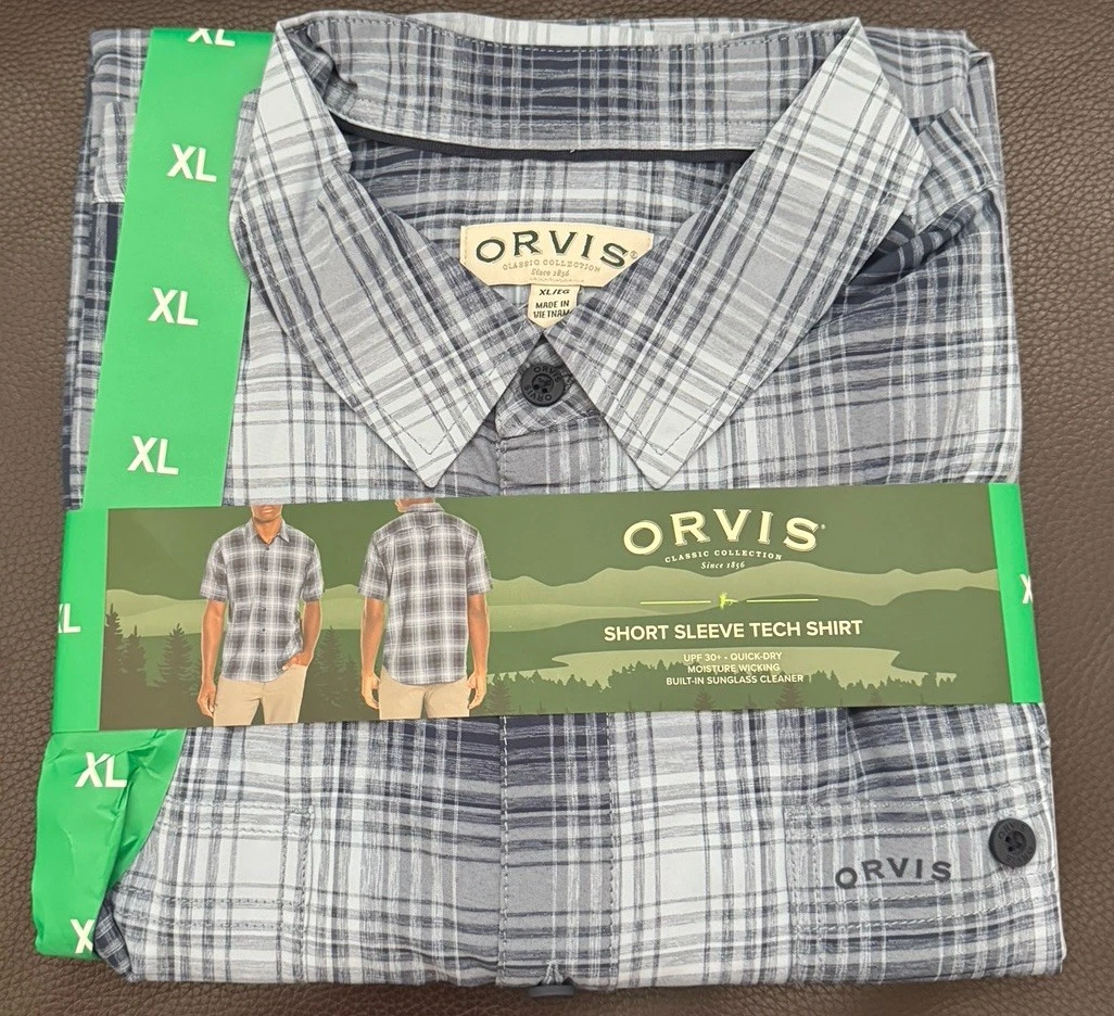 Orvis Men's Short Sleeve Woven Tech Shirt Blue Size XL