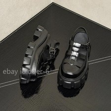 Men's Platform Roman Sandals Genuine Leather Hollow Gladiator Thick Sole Shoes