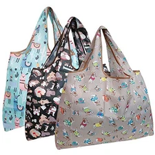  Foldable Tote Nylon Reusable Grocery Bag, 3 Pack Large Dogs & Llamas